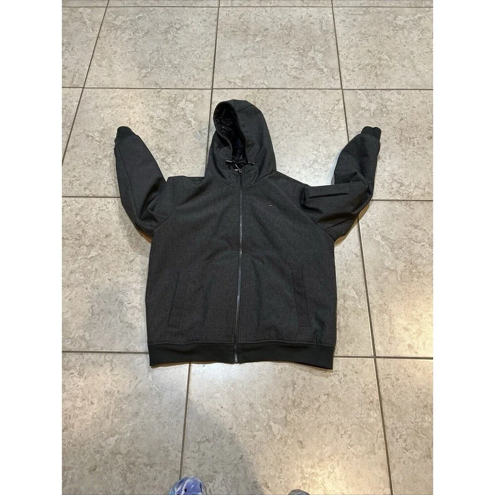 Tommy Hilfiger Mens XL Softshell Hooded Jacket Charcoal Gray Quilted Lining